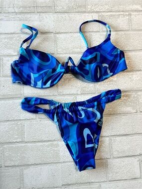 SAME Blue Abstract Print Bikini Set Beach Pool Size S/M